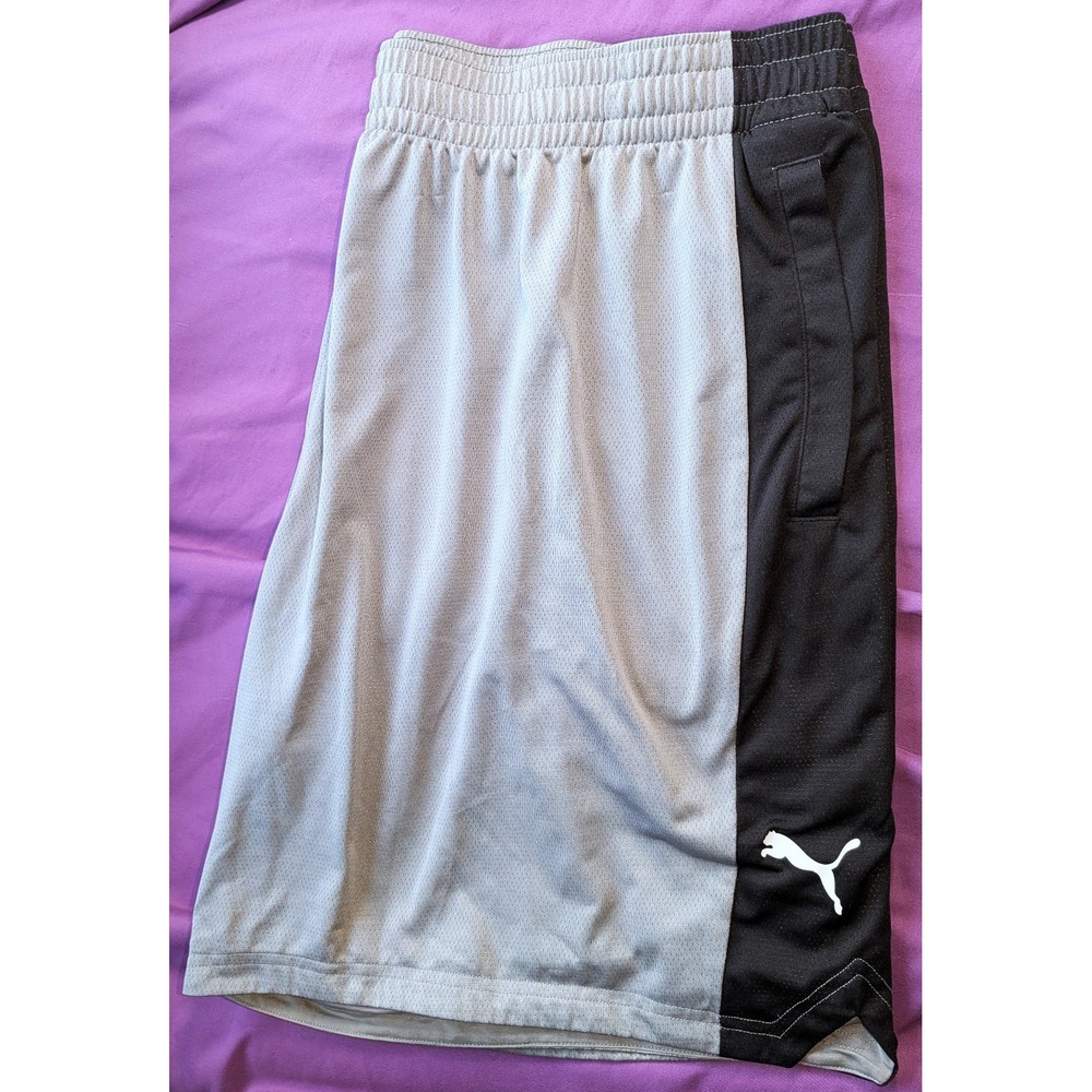 PUMA Hoops Showtime 3XL Mesh Basketball Athletic Shorts Gray & Black Athletic